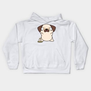 Funny pug steps on a dirty diaper Kids Hoodie